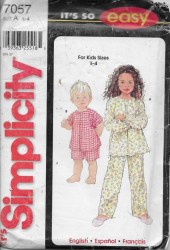 7057 SIMPLICITY TODDLERS SLEEPWEAR SS-LS LENGTHS PATTERN 1/2 - 4 T